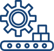 custom fabrication icon with gear and conveyer belt