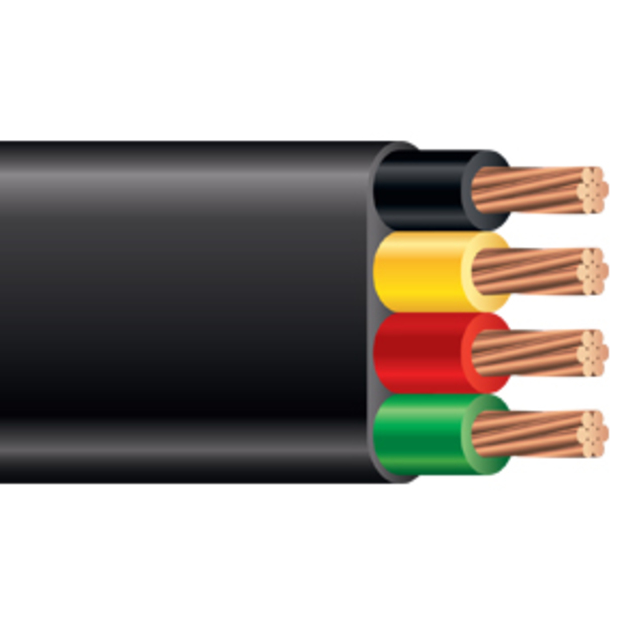a graphic of 4 colored wires insulated in a black jacket for PVC Flat Jacket 4 Wire Lead